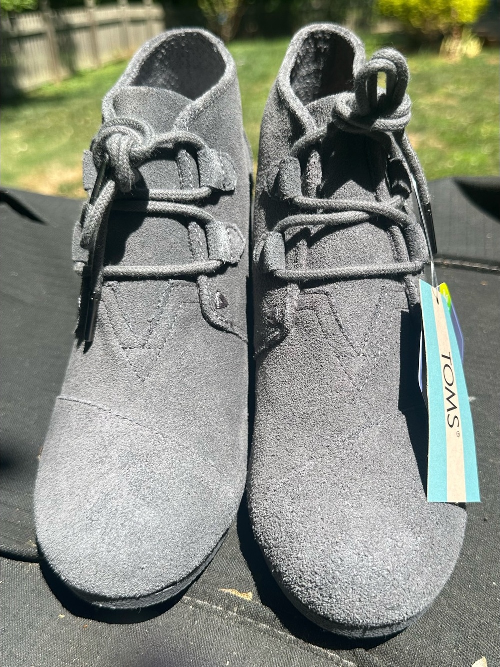 TOMS Gray Suede Lace-Up Ankle Booties
